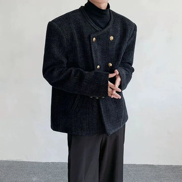 Riolio American Elegant Blazer Coat Autumn Winter High-end Wool Suit Men's Korean Style Loose Double-breasted Suit Vintage Jacket Chic